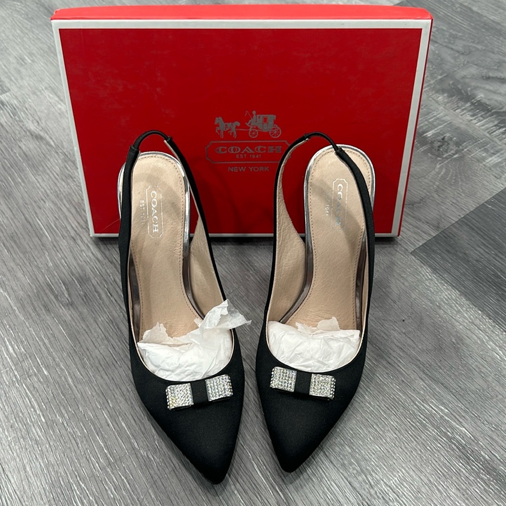Lightly worn Coach satin sling backs with bow size 7.5